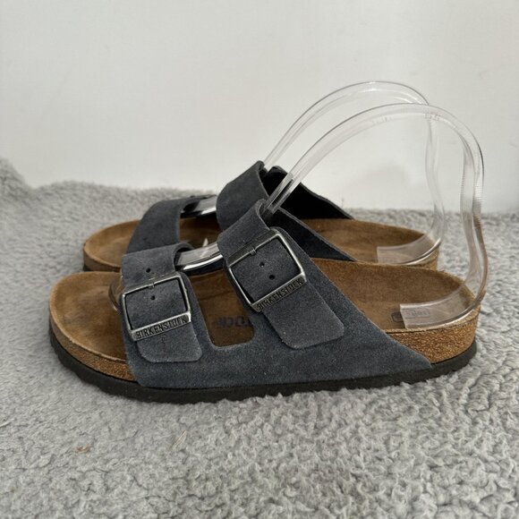 Birkenstock Arizona Sandals Womens Size 8 Gray Suede Soft Footbed Slide Shoes - Picture 2 of 7